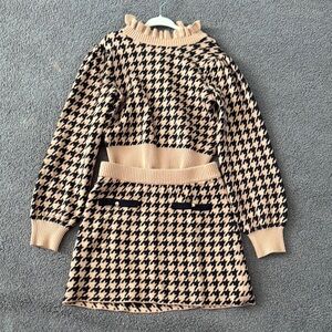 Chic Houndstooth Sweater and Skirt Set